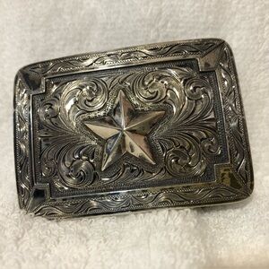 Clint Orms Silversmith handcrafted sterling silver Texas Star trophy belt buckle